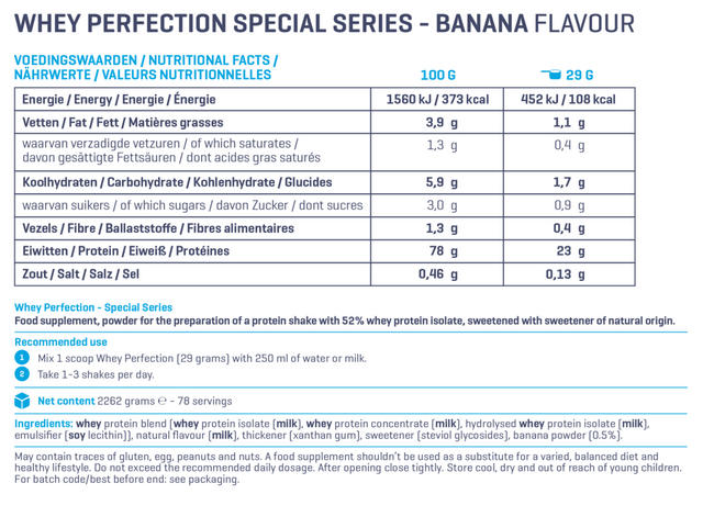 Whey Perfection Special Series Nutritional Information 1