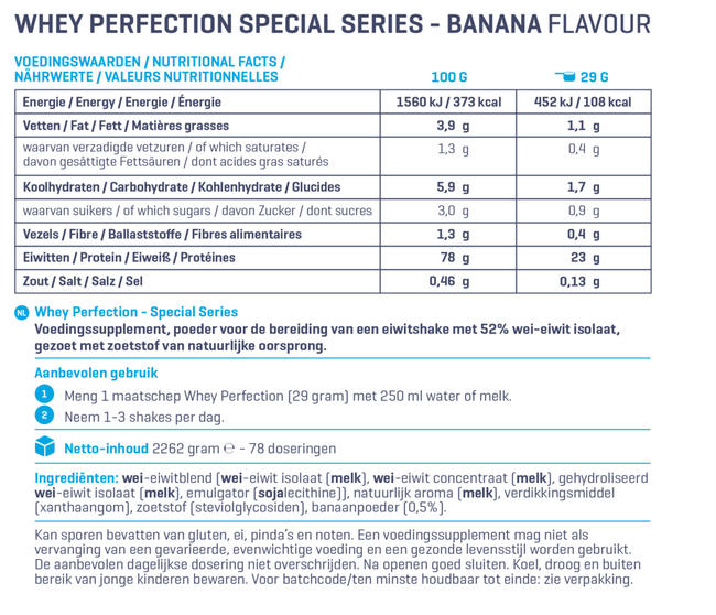 Whey Perfection Special Series Nutritional Information 1