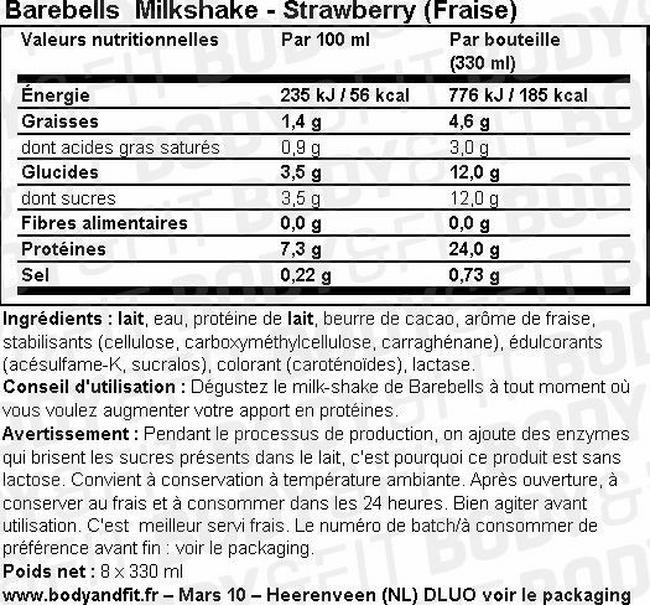 Milkshake Nutritional Information 1