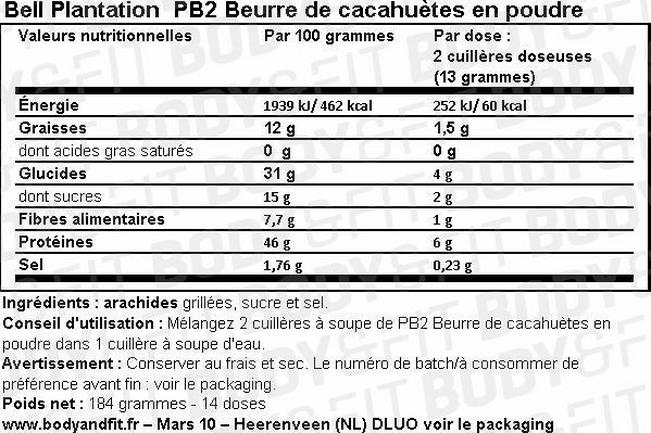 PB2 Beurre de cacahuètes en poudre Nutritional Information 1