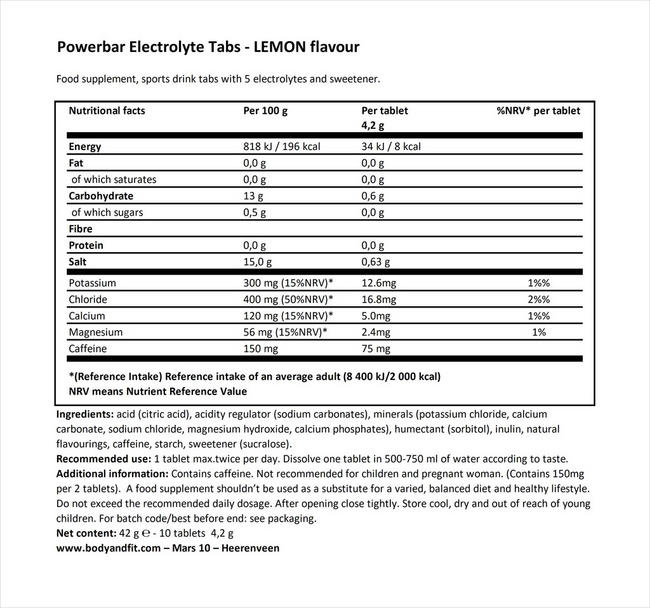 Electrolyte Tabs Nutritional Information 1