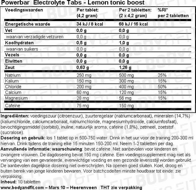 Electrolyte Tabs Nutritional Information 1