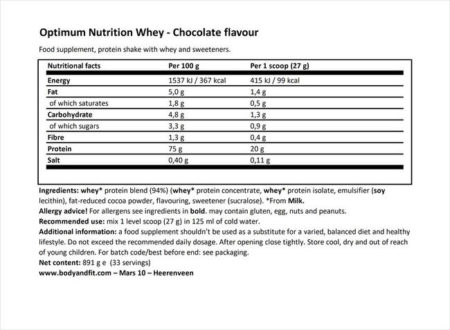 Whey Nutritional Information 1