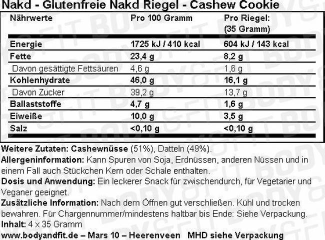 NAKD Riegel Nutritional Information 1