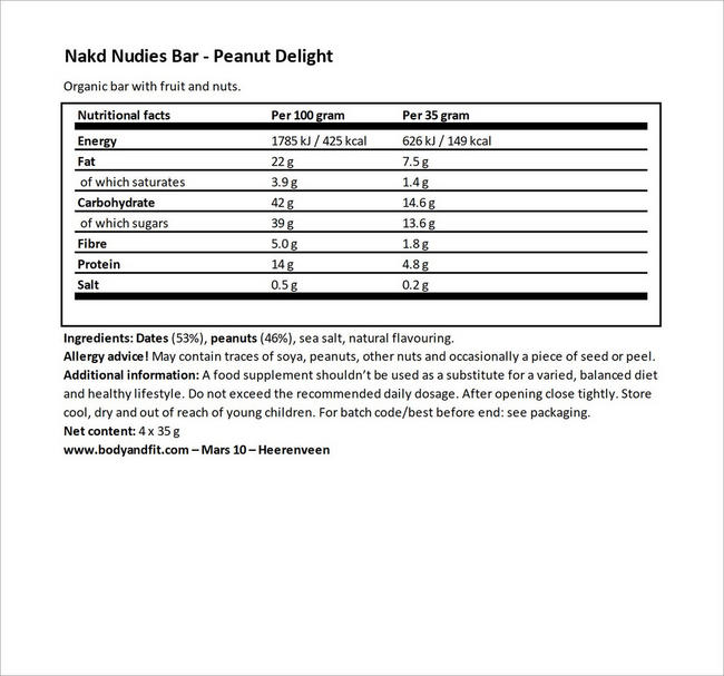 NAKD Bar Nutritional Information 1