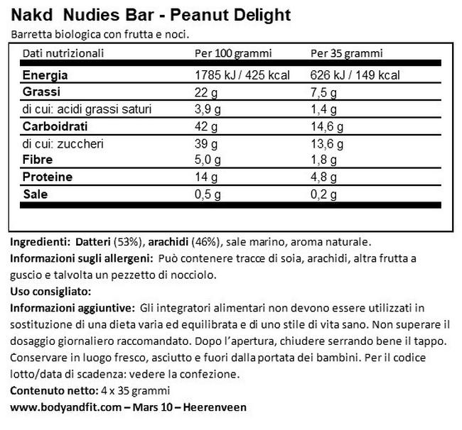 Baretta NAKD Nutritional Information 1