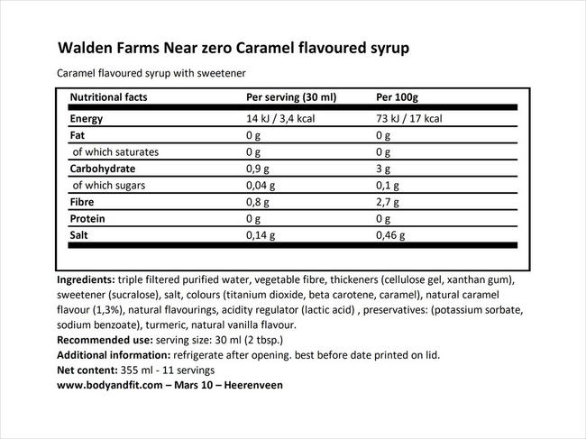 Walden Farms シロップ Nutritional Information 1