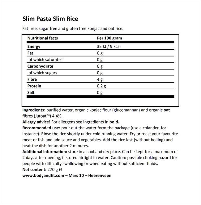 Slim Pasta’s Nutritional Information 1