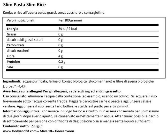 Slim Pasta’s Nutritional Information 1