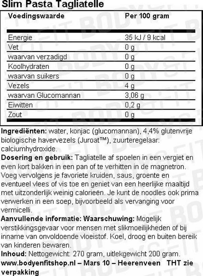 Pâtes Slim Pasta’s Nutritional Information 1