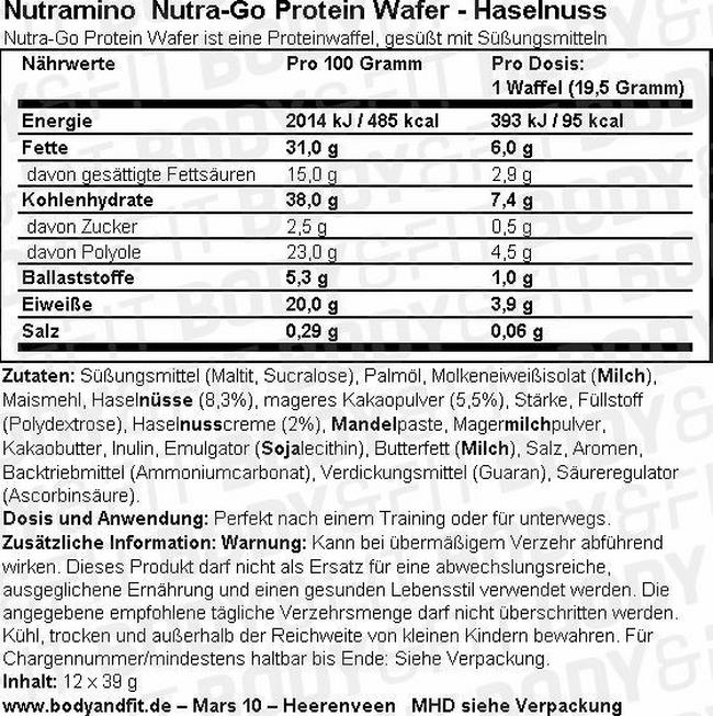 Nutra-Go Protein Wafer (12X39g) Nutritional Information 1