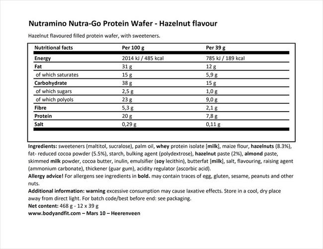 Nutra-Go Protein Wafer Nutritional Information 1