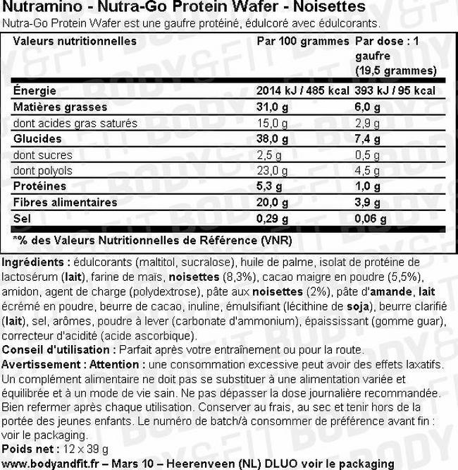 Gaufrette protéinée Nutra-Go Protein Wafer Nutritional Information 1