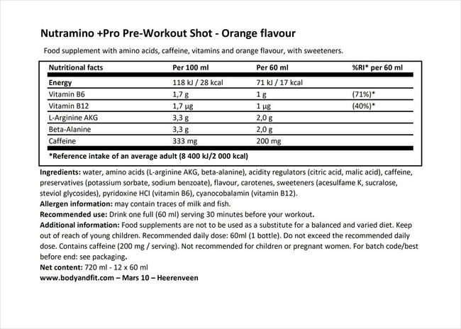 Pro Pre-Workout Shot Nutritional Information 1