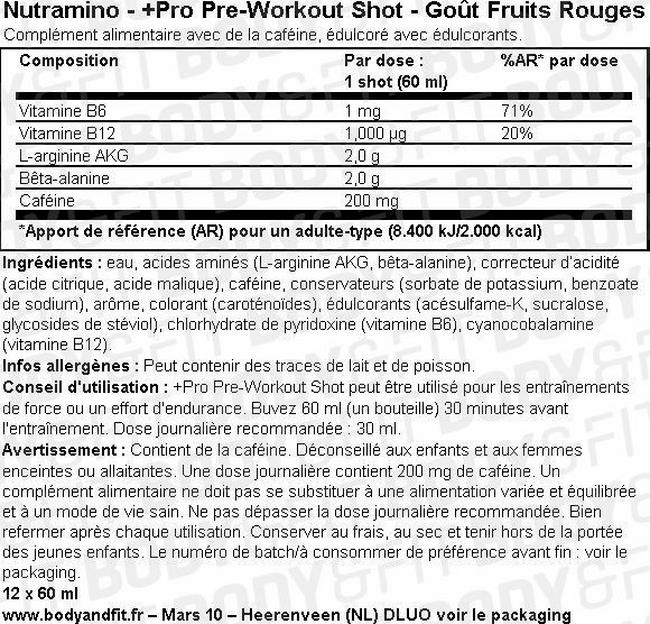 Shot Pro Pre-Workout Shot Nutritional Information 1