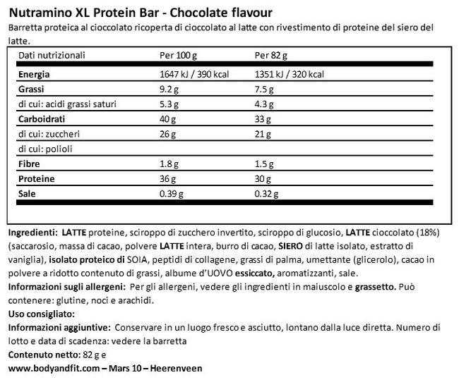 XL Protein Bar Nutritional Information 1