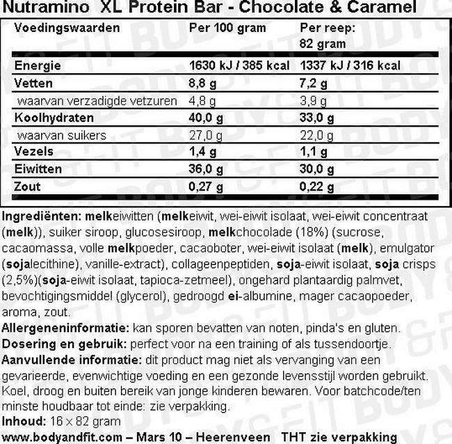 XL Protein Bar Nutritional Information 1