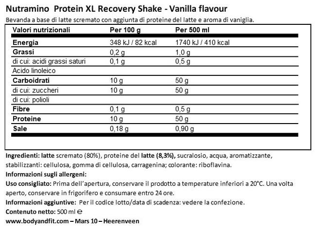 Protein XL Shake Nutritional Information 1