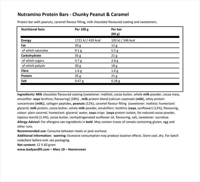 Protein Bar Nutramino Nutritional Information 1