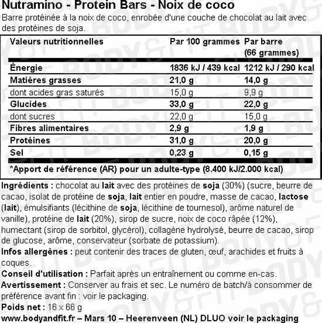 Barre protéinée Protein Bar Nutritional Information 1