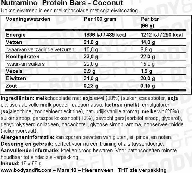 Protein Bar Nutramino Nutritional Information 1