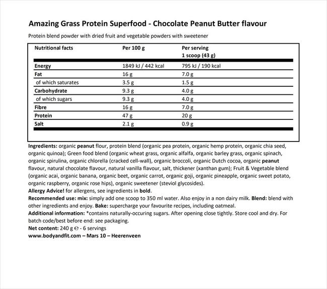 Protein Superfood Nutritional Information 1