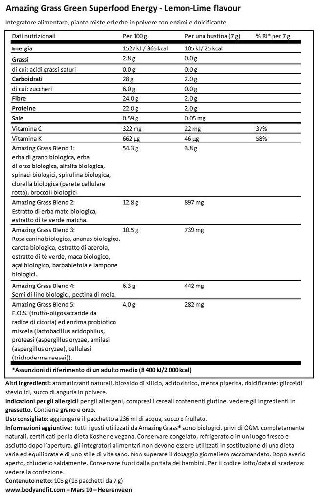 Green Superfood Energy Nutritional Information 1