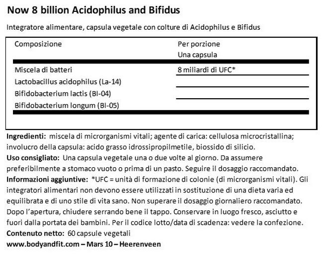 8 Billion Acidophilus Nutritional Information 1