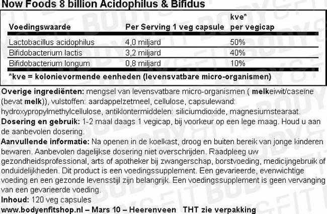 8 Billion Acidophilus Nutritional Information 1