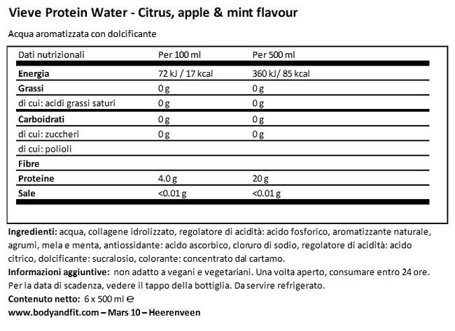 Protein Water Nutritional Information 1