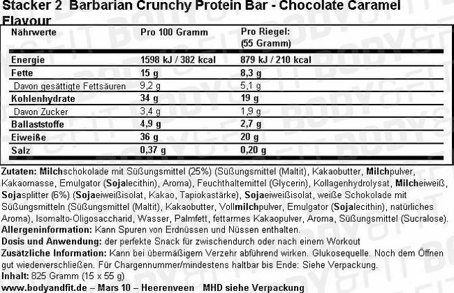 Barbarian Crunchy Protein Bar - Box (15X55g) Nutritional Information 1