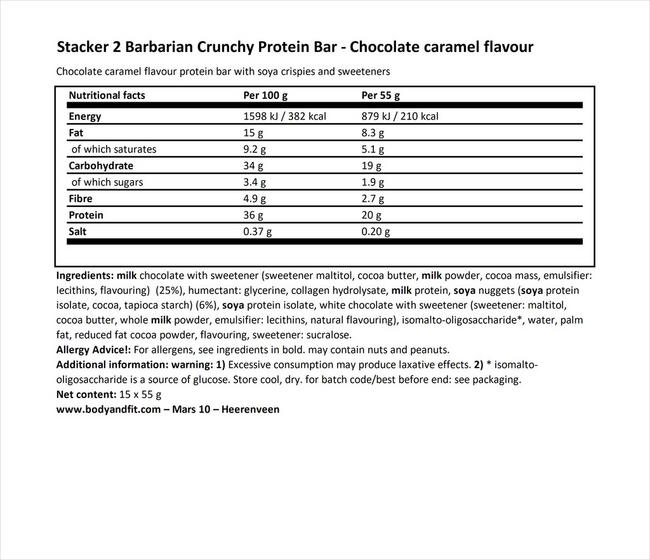 Barbarian Crunchy Protein Bar Nutritional Information 1