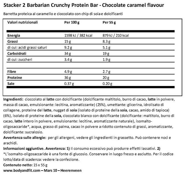 Barbarian Crunchy Protein Bar Nutritional Information 1