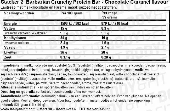Barbarian Crunchy Protein Bar Nutritional Information 1