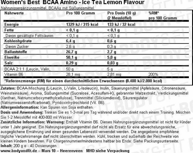 BCAA Amino Nutritional Information 1