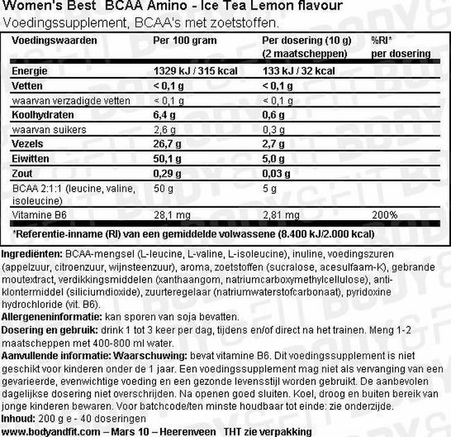 BCAA Amino Nutritional Information 1