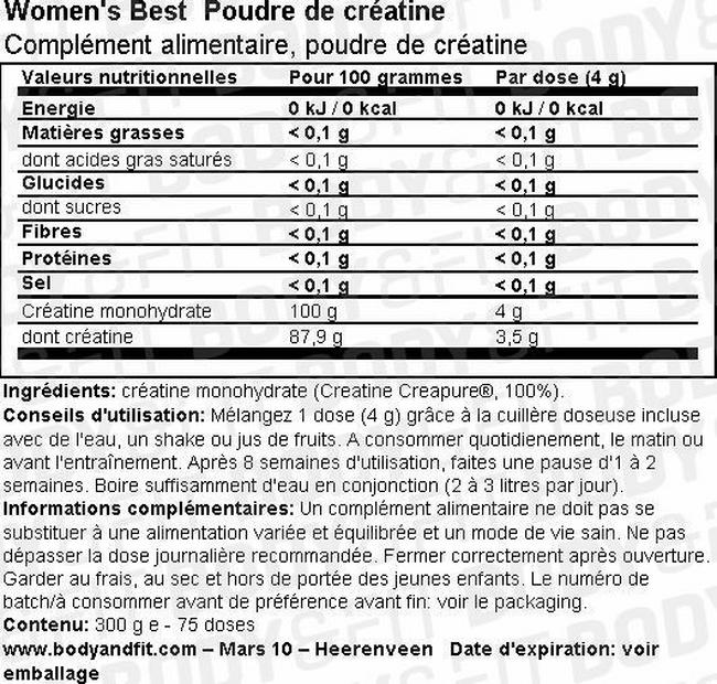 Créatine Creapure® Nutritional Information 1