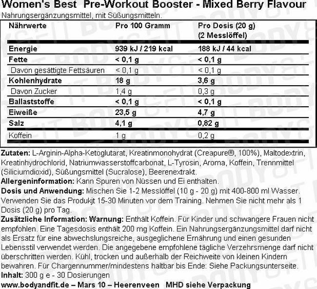 Pre Workout Booster Nutritional Information 1