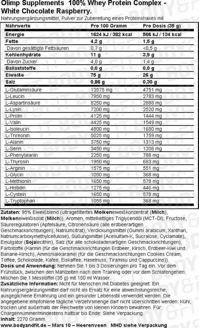 100% Whey Protein Complex Nutritional Information 1