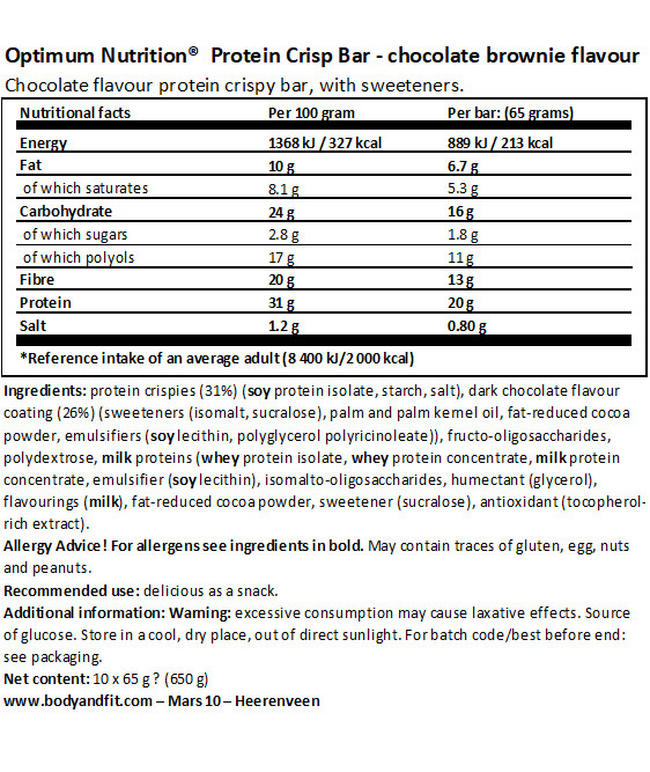 Protein Crisp Bar Nutritional Information 1