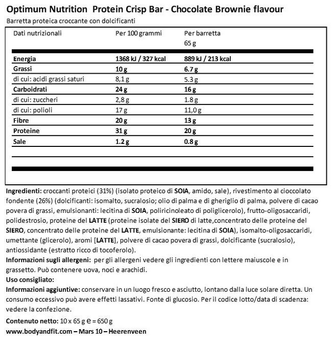 Protein Crisp Bar Nutritional Information 1