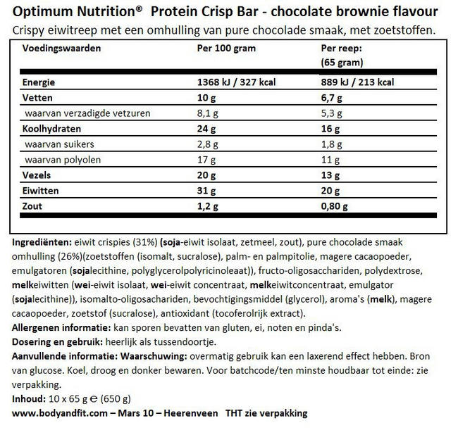 Protein Crisp Bar Nutritional Information 1