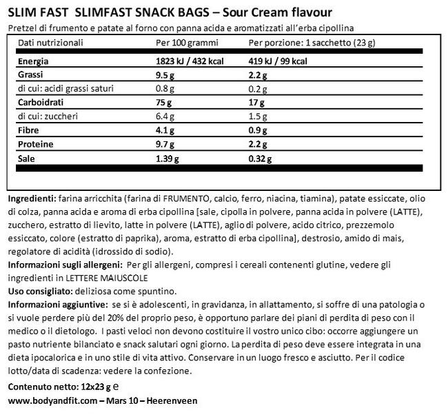 Slimfast Snack Bags Nutritional Information 1