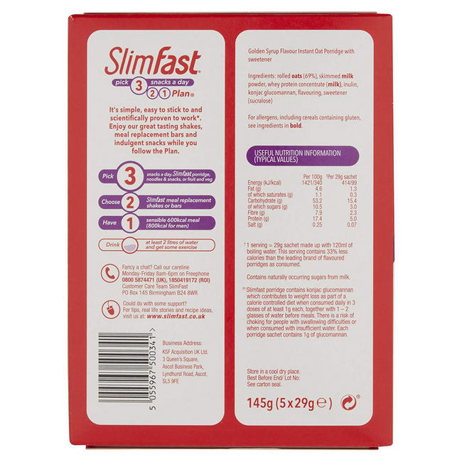 SlimFast Golden Syrup Nutritional Information 1