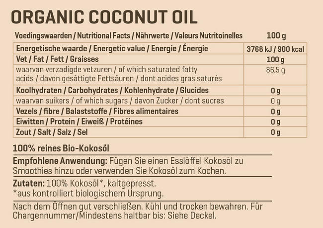 Biologisches Kokosöl extra virgin Nutritional Information 1