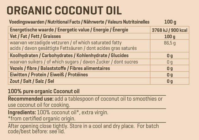 Organic Coconut Oil extra Virgin Nutritional Information 1