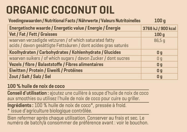 Huile de coco biologique extra vierge Nutritional Information 1