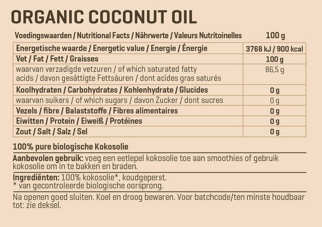 Biologische Kokosolie extra virgin Nutritional Information 1