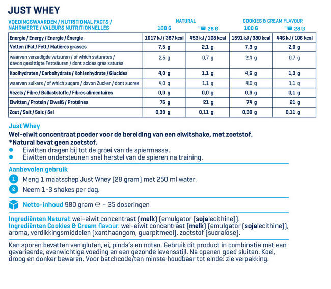 Just Whey Nutritional Information 1
