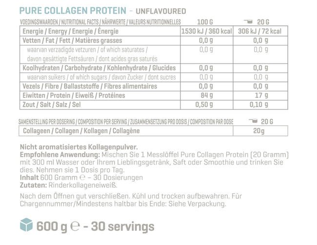 Pure Collagen Protein Nutritional Information 1